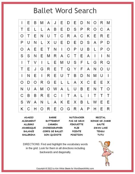 Ballet word search Ballet Games, Ballet Words, Ballet Journal, Classic Dance, Teach Dance, Dance Camp, Digital Word, Word Search Games, Dance Teacher