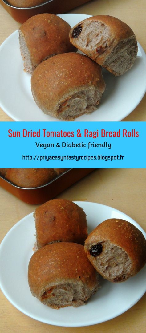 Vegan Sun-Dried Tomatoes & Herbed Finger Millet Bread Rolls/Herbed Ragi Bread Rolls Jowar Recipes, Millets Recipes, Millet Bread, Ragi Recipes, Healthy Breads, Finger Millet, Vegetable Bread, Bread Rolls Recipe, Millet Recipes