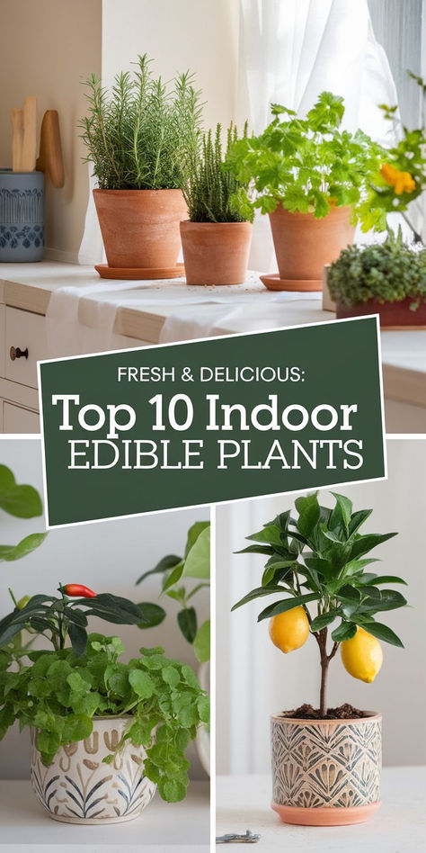 Discover the top 10 edible plants you can grow indoors for fresh herbs, veggies, and fruits all year. Perfect for beginners or anyone wanting to try indoor gardening. 🌱 #IndoorGardening #EdiblePlants Plants You Can Grow Indoors, Vegetables You Can Grow Indoors, Herb Plants Indoor, Growing Green Onions Indoors, Herbs You Can Grow Indoors, How To Grow Plants Indoors, Indoor Food Plants, Edible House Plants, Garden Seeds To Start Indoors