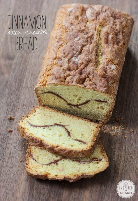 Cinnamon Sour Cream Bread #quickbread #bread #cinnamon #dessert #recipe #snack Sour Cream Bread, Cream Bread Recipe, Make Sour Cream, Cream Bread, Inspired By Charm, Cinnamon Bread, Quick Bread Recipes, Sweet Breads, Crumpets