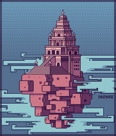 https://www.reddit.com/r/PixelArt/comments/9sqib8/temple/ Pixel Art Landscape, 3d Pixel, Geeky Art, Pixel Animation, Pixel Art Tutorial, Arte 8 Bits, 8bit Art, Cool Pixel Art, Pix Art