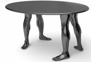 Table with human legs. This table was created by Samal design and I think it captures the ideals of futurism. By using human legs, the idea of old tradition legs is utterly scrapped. Additonally, I think it shows the merge between man and technology in order to create a new future. The metallic colour also supports this. Even the shape of the top isn’t square or circular like many table but oval instead. Unusual Coffee Tables, Furniture Design Unique, Cool Tables, Unique Tables, Cool Coffee Tables, Cheap Furniture, Cool Chairs, Furniture Design Modern, Stylish Furniture