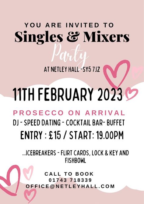 Singles & Mixers event at Netley Hall dorrington Sy5 7JZ Ice Breakers, You Are Invited, Books, Music