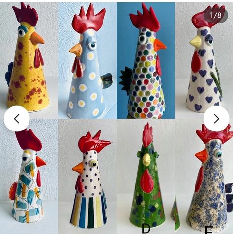 Ceramic Cute, Easy Clay Sculptures, Chicken Figurines, Ceramic Chicken, Pottery Animals, Cute Chicken, Pottery Handbuilding, Gourds Crafts, Garden Pottery