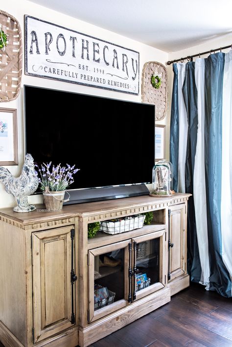 French Country Tv Wall, French Country Tv Wall Ideas, French Country Tv Room, Next To Tv Decor, Hanging Tv Ideas, Hanging Tv Ideas Living Room, Tv Gallery Wall, Farmhouse Gallery Wall, Hanging Tv