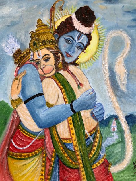 #canvas oil Hanuman Ji Rangoli, Hanumaan Jee, Abstract Rangoli, Khodal Ma, Siya Ram Painting, Ram Painting, Spatula Painting, God Drawing, Lantern Crafts