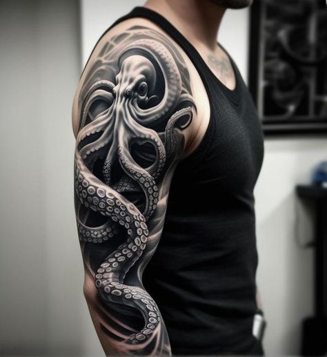 Wrapped Around Arm Tattoo, Tattoo Octopus, Octopus Tattoo Sleeve, Kraken Tattoo, Cute Tattoo Ideas, Gear Tattoo, Butterfly Tattoo Stencil, Around Arm Tattoo, Monster Tattoo