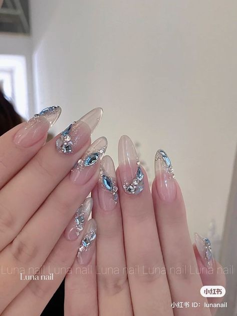 Douyin Nails, Gem Nail Designs, French Girly, Wedding Nail Art, Heart Horse, Eye Drop, Horse Eye, Asian Nails, Hello Nails