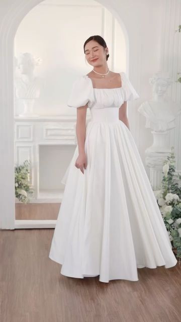 Wedding Dresses Simple Sleeves, Puff Sleeve Wedding Dress Modest, Garment Friendly Wedding Dress, Civil Union Dress, September Wedding Dress, Elegant Wedding Dress Modest, Cozy Wedding Aesthetic, Wedding Clothes For Women, Clothing For Winter