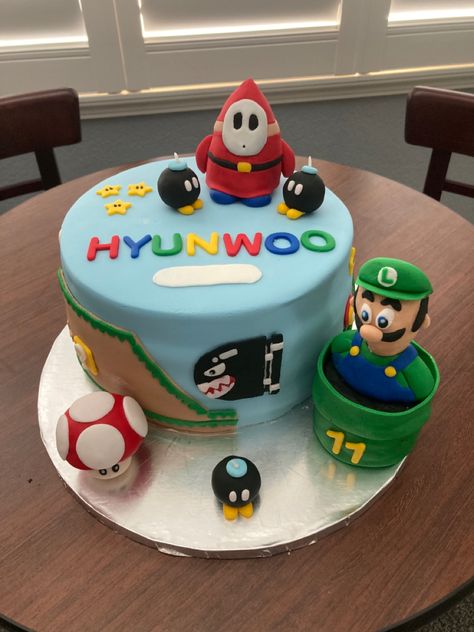 Shy Guy Birthday Cake, Shy Guy Birthday Party, Guy Birthday Cake, Dino Birthday Cake, Guy Birthday, Mario Bros Birthday Party Ideas, Mario Cake, Mario Bros Birthday, Mario Birthday Party