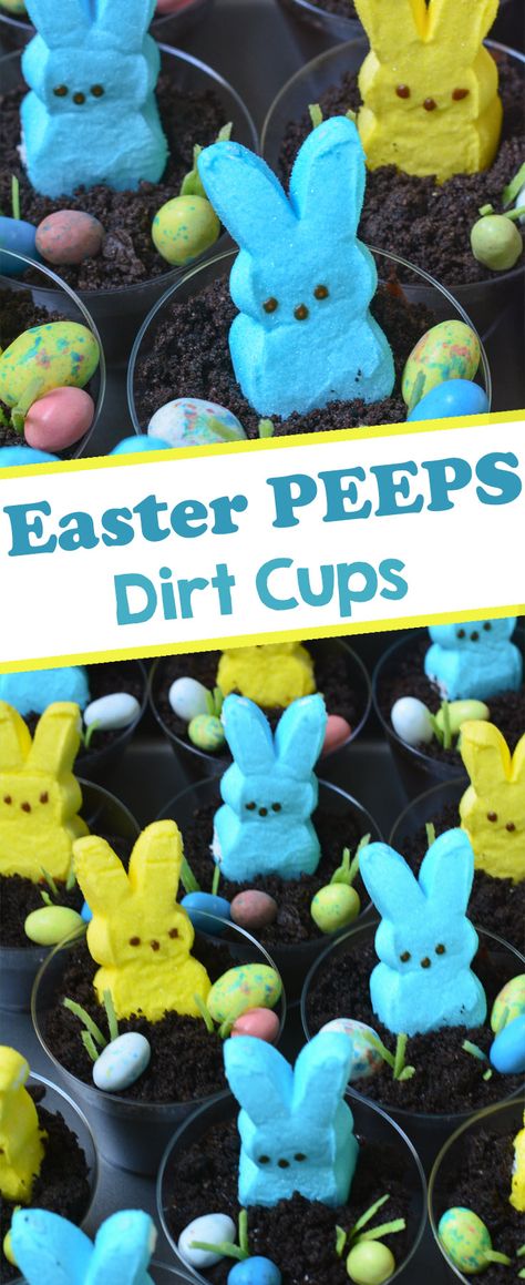 Dirt Cups Easter, Dirt Cake Cups, Easter Deserts, Edible Grass, Easter Cupcake Toppers, Easy Easter Treats, Dirt Cups, Easy Easter Desserts, Peeps Easter