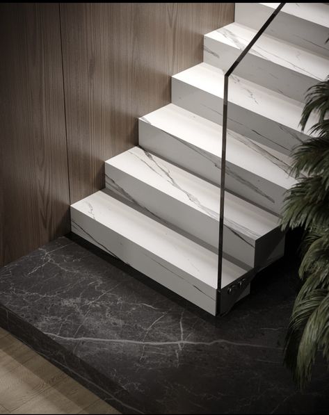 Marble Staircase Modern, Staircase Material Ideas, Stairs Steps Design, Marble Steps Design, Wood And Marble Stairs, Stairs Design White, Stair Steps Ideas, Marble Stairs Design Modern, Granite Staircase Design Modern