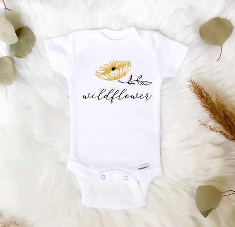 Wildflower Onesie, Onsies Ideas, Onesie Designs, Summer Onesies, Personalised Baby Grows, Onesies Baby, Boho Wildflower, Shirt Quotes, Boho Moon