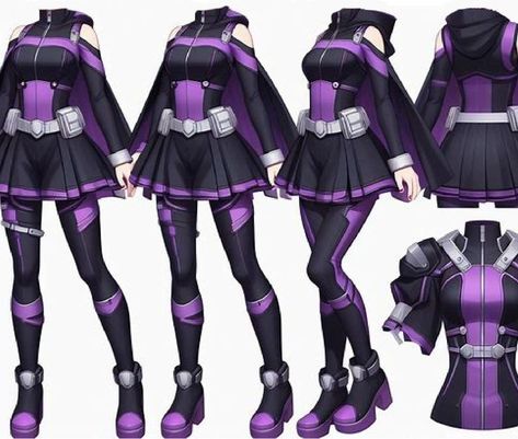 Hero Costumes Purple, My Hero Academia Suit Ideas, Anime Superhero Outfits Female, Purple Hero Costume, Female Superhero Suit Design, Purple Hero Suit, Black Hero Costume, Mha Hero Suit Oc, Super Hero Suits Designs Female