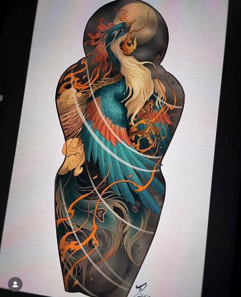 Half Sleeve Tattoos Traditional, Traditional Tattoo Dragon, Japanese Warrior Tattoo, Japanese Phoenix Tattoo, Japanese Hand Tattoos, Japanese Back Tattoo, Colour Tattoo For Women, Phoenix Bird Tattoos, Phoenix Tattoo Design