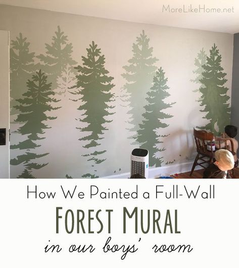 More Like Home: DIY Forest Mural (great for a boy's room!) Diy Forest Mural, Diy Forest, Forest Mural, Boy Bedroom, Big Boy Room, Boys Bedrooms, Baby Boy Rooms, Farmhouse Kitchen Decor, Room Paint