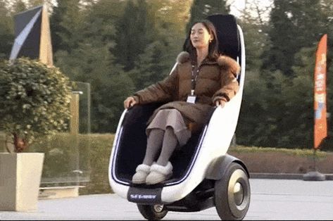 Segways S-Pod Makes WALL-Es Hoverchairs A Reality On Wheels Electric Motor Scooters, Futuristic Chair, Airport Theme, Delivery Robot, Personal Transporter, Motor Scooters, One Step Closer, Wall E, People Sitting