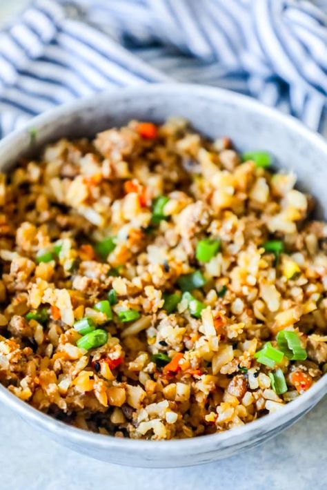 Easy Keto Turkey Fried Rice Recipe Ground Turkey Cauliflower Rice Recipes, Ground Turkey And Cauliflower Rice, Ground Turkey Cauliflower Rice, Cauliflower Rice Recipes Healthy, Turkey Cauliflower Rice, Turkey Fried Rice, Turkey Cauliflower, Keto Turkey, Turkey Stir Fry