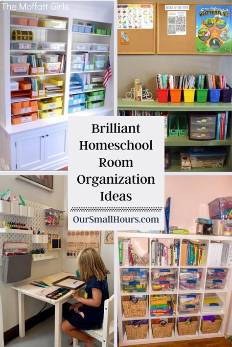 Homeschool Shelves Organization, Setting Up A Homeschool Room, Learning Room At Home, Homeschool Organizing Ideas, Homeschool Basement Ideas, Homeschool Book Shelf Organization, Homeschooling Desk Ideas, Homeschool Materials Organization, 2nd Grade Homeschool Classroom Setup