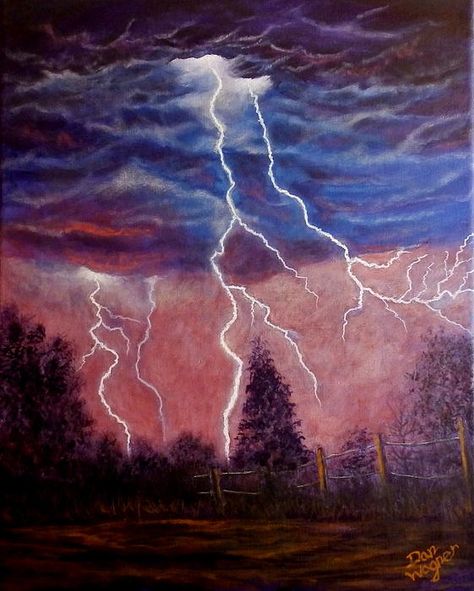 http://fineartamerica.com/featured/lightning-and-thunder-storm-dan-wagner.html Thunder Clouds Drawing, Painting Ideas Lightning, Painting Of Lightning, Thunder Storm Drawing, Thunder Painting, Lightening Art, Thunder Storm Painting, Guitar Art Diy, Purple Lightning Painting