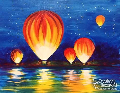 Hot Air Balloons | Creatively Uncorked Veteran Painting, Blend Oil Pastels, Painting Hot Air Balloon, Painting Balloons, Hot Air Balloons Art, Oil Pastel Drawings Easy, Balloon Painting, Oil Pastel Paintings, Canvas Painting Tutorials