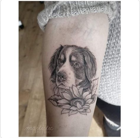 Bernese Dog Tattoo, Bernese Tattoo, Dog Portrait Tattoos, Mountain Dog Tattoo, Bernese Mountain Dog Tattoo, Dog Tattoo Portrait, Dog Portrait Tattoo, Dog Portraits Art, Mark Tattoo