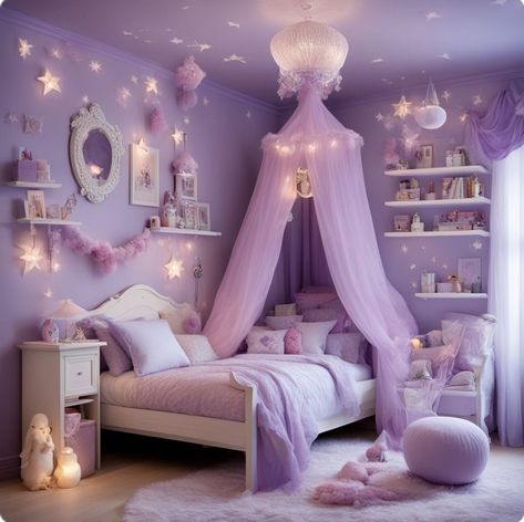 Girl Bedroom Designs For Kids Purple, Shared Room With Kids And Parents, Purple Room Ideas Kids, Purple Princess Bedroom, Girl Purple Room, Purple Girls Bedroom Ideas, Kids Purple Bedroom, Girly Room Ideas For Kids, Lilac Rooms