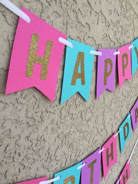 Happy Birthday For Her, Gold Birthday Party Decorations, Pink And Gold Birthday Party, New Birthday Cake, Diy Birthday Banner, Happy Birthday Best Friend, Simple Birthday Decorations, Gold Birthday Party, Birthday Crafts