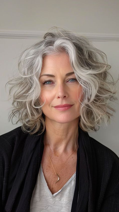 Grey Curly Hair, Medium Hair Styles For Women, Haircuts For Women Over 50, Gray Hair Cuts, Grey Hair Styles For Women, Messy Short Hair, Haircuts For Medium Hair, Haircuts For Women, Women Over 50