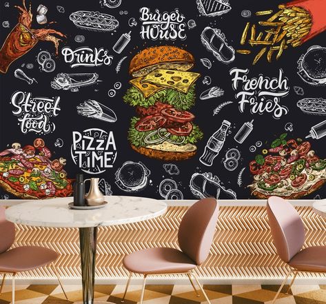 Fast Food Wallpaper, Burger Wallpaper, Wallpaper For Restaurant, Store Mural, Restaurant Wallpaper, Restaurant Burger, European Wallpaper, Local Burger, Jose Rizal