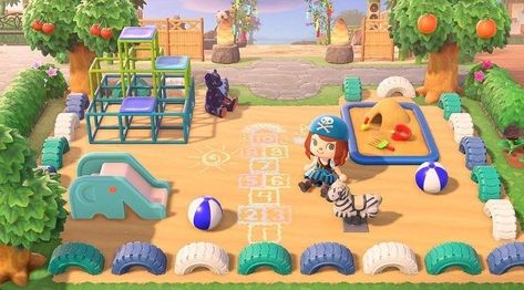 Animal Crossing Playground Design, Small Playground, Animal Crossing Designs, Ac New Leaf, Animal Crossing Guide, Path Design, Animal Crossing Wild World, Animal Crossing Pocket Camp, Playground Design