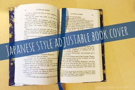 Japanese style adjustable book cover Adjustable Book Cover, Paperback Book Covers, Fabric Book Covers, Book Cover Diy, Book Jacket, Sewing Book, Style Japonais, Cover Style, Pattern Library