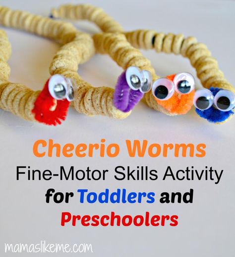 Cheerio Worms - Simple Fine-Motor Skill Activity for Toddlers Preschool Insects, Insects Preschool, Bugs Preschool, Preschool Prep, Activity For Toddlers, Bug Crafts, Preschool Fine Motor, Spring Preschool, Fine Motor Skills Activities