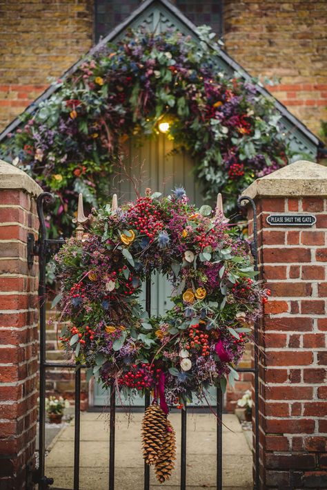 Christmas 2020 at Miss Bush bridal boutique in Ripley, Surrey - Miss BushMiss Bush Front Door Decor Ideas, Christmas Front Door Decor, Door Decor Ideas, Navidad Natural, Christmas Front Door, Front Door Christmas Decorations, Christmas Front Doors, Christmas Door Wreaths, Cottage Christmas