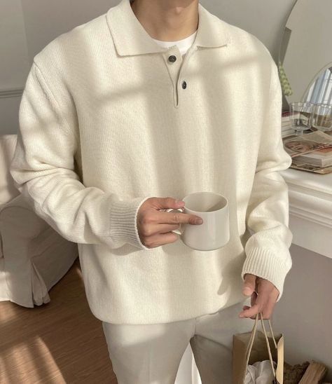 A Man, Coffee, Pants, White, Trousers