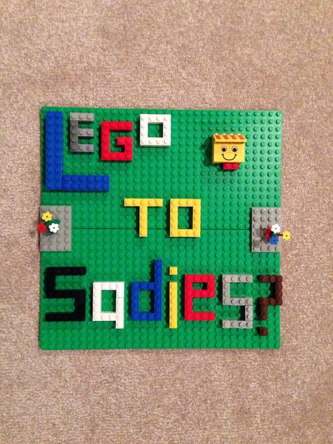 Sadie Hawkins idea with Legos Lego Dance Proposal, Lego Proposal Ideas, Lego Promposal, Lego Hoco Proposal, Sadie Hawkins Proposals Creative, Sadie Hawkins Dress, Sadie Proposals Ideas, Sadie Hawkins Proposals, Sadie Hawkins Dance