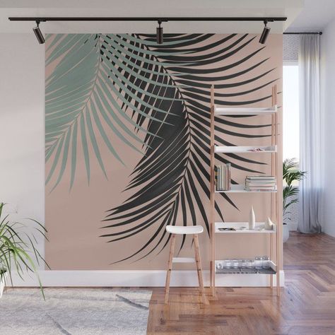 Palm Leaves Black Soft Green Pale Terracotta Vibes #1 #tropical #decor #art #society6 Wall Mural by ani… | Wall murals painted diy, Wall painting decor, Wall murals Wall Murals Painted Diy, Pale Terracotta, Black Vibes, Salon Suites Decor, Baby Boy Room Decor, Wall Painting Decor, Coastal Beach Decor, Wall Murals Painted, Leaf Wall