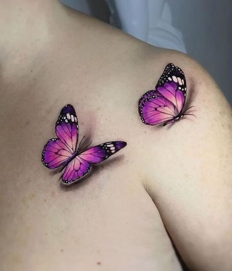 Colorful Butterfly Tattoos For Women, 3d Butterfly Tattoo Designs, Butterfly Tattoo Color, Butterfly Tattoo Behind Ear, Realistic Butterfly Tattoo, Purple Butterfly Tattoo, Colorful Butterfly Tattoo, 3d Butterfly Tattoo, Tattoo Behind Ear