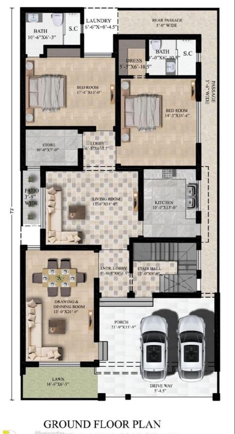 Modern House Floor Plans Luxury, Luxury Duplex House Design, Western House Plans, Map Of House, House Map Design, 10 Marla House Plan, House Plan Ideas, 30x50 House Plans, Square House Plans