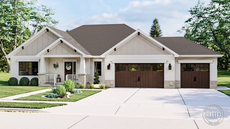 Barndominiums, often nicknamed House Plans Under 2000 Square, Craftsman Floor Plans, Ranch House Exterior, Wood Garage Doors, Craftsman Exterior, Craftsman Style House, Craftsman Style Homes, Casa Exterior, Craftsman Style House Plans