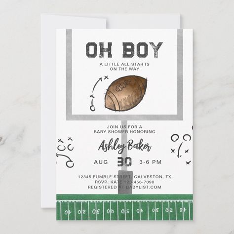 Watercolor Football Baby Shower Invitation Football Baby Shower Invitations, Sports Baby Shower Theme, Football Baby Shower, Football Baby, Free Birthday Invitations, Kids Stationery, Free Birthday Invitation Templates, Shower Design, Party Shop