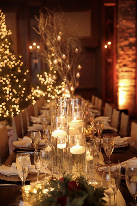 Christmas Wedding Themes, Gold Winter Wedding, Ski Wedding, Winter Wedding Table, Candle Lit Wedding, Romantic Winter Wedding, Wedding Themes Winter, Winter Wedding Decorations, November Wedding