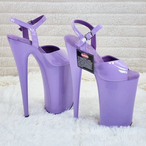 Brand New Pretty Lilac Patent ( Discontinued Color) 10" (25.4cm) Heel, 6 1/4" (15.9cm) Platform Ankle Strap Shoes Please Read The Warning Labels Authorized Pleaser Dealer Since 2010 - Twf.Shoes Pleaser High Heels, Crazy Heels, Barbie Vibes, Pleaser Heels, Extreme High Heels, Cute Shoes Heels, Pleaser Shoes, You Are Important, Ankle Strap Shoes