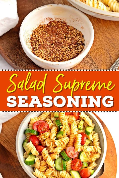 This copycat recipe for McCormick's salad supreme seasoning is too good! Made with the perfect blend of spices, it'll jazz up any dish. Diy Salad Supreme Seasoning, Mccormick Salad Supreme, Copycat Spice Recipes, Homemade Salad Supreme Seasoning, Mccormick Salad Supreme Seasoning Recipe, Salad Seasoning Blend, Mccormick Salad Supreme Pasta Salad, Salad Supreme Seasoning Recipe, Salad Supreme Pasta Salad