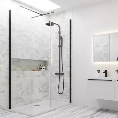 Walk In Showers | Walk In Shower Enclosures & Screens | Drench Small Ensuite, Black Profile, House Flipper, Doorless Shower, Water Saving Shower Head, Walk In Shower Enclosures, Shower Glass, Shower Diy, Shower Panel