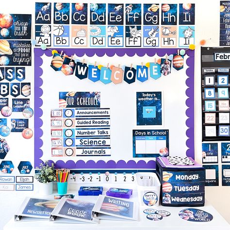 Are you tired of your old classroom decorations? Could your room use a fresh design but you're overwhelmed with where to start? My editable classroom decor packs have everything you need to set up and organize your classroom in a snap! 🚀✨ Blast off to a stellar classroom transformation with my brand new space themed classroom decor set! 🌌 Your classroom will be out of this world with the help of these labels, binder covers, daily schedule cards and more! 🌟🪐 Link in bio! Space Themed Classroom, Old Classroom, Space Theme Classroom, Daily Schedule Cards, Space Classroom, Schedule Cards, Classroom Transformation, Theme Classroom, Themed Classroom