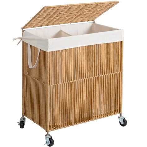 PRICES MAY VARY. Versatile and Marvelous Look: The unique design of thickened iron wire frame of the laundry hamper main body and the breathable waterproof PP rattan are hand-woven for a unique look.The delicate design is suitable for any home design style and will work perfectly in your bedroom, bathroom or laundry room Make Laundry Easy: The laundry basket is built with removable liner bag. It is convenient for assembling and machine washing the liner bag. Each laundry basket is equipped with