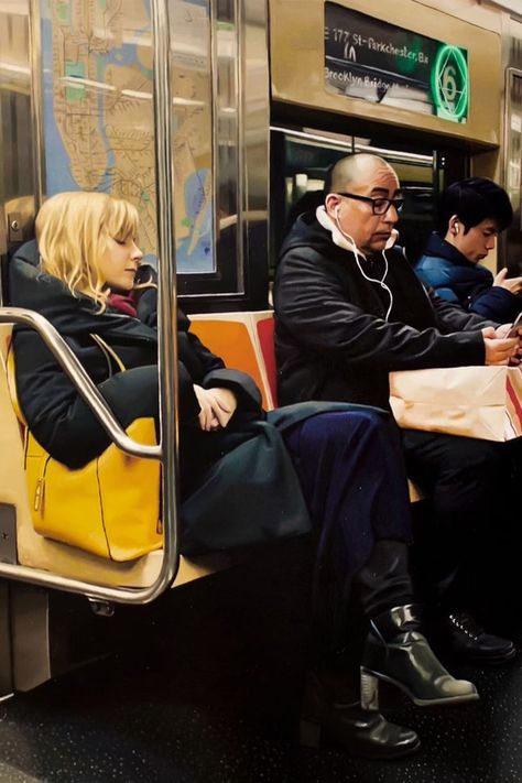 Hyperrealistic Drawing, Subway Series, Paris Metro, Train Art, Nyc Subway, Oil Portrait, Pose Reference Photo, Drawing Reference Poses, Famous Artists