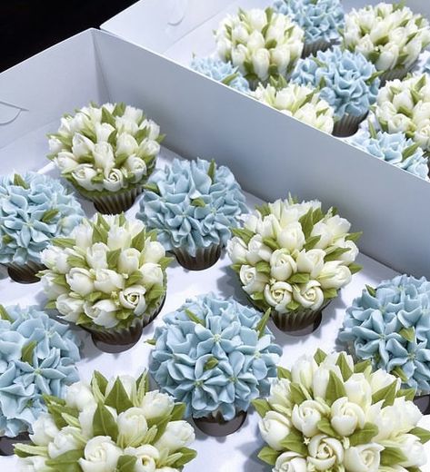 Blue Color Pallet, Cupcake Flowers, Lovers Lane, Flower Cupcakes, Blue Colour, Color Pallets, Dusty Blue, Gender Reveal, Cupcake Cakes