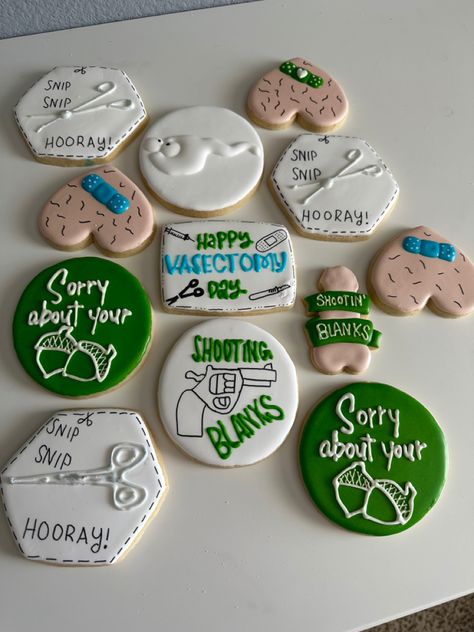 Vasectomy Cookies, Vasectomy Care Package Ideas, Vasectomy Gifts, Vasectomy Party, Package Ideas, Ball Party, Husband Humor, Heart Cookies, Cookie Ideas